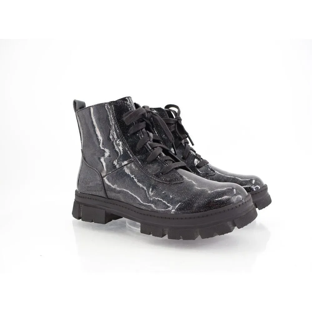UGG Kids Ashton Glitter Boot Size 6 Girls Black Combat Lightweight Bootie